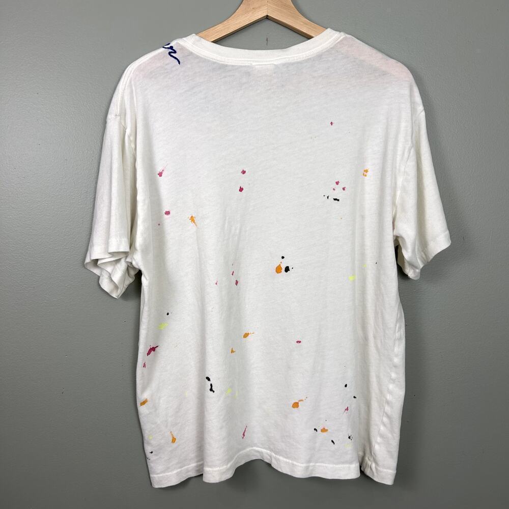 ISMBS Tee White Paint Splatter Cotton Collar Embroidered T-Shirt size Large - Picture 6 of 9